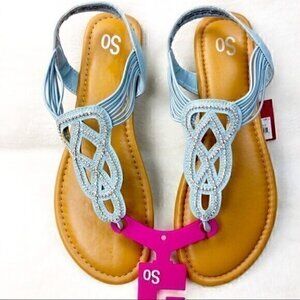 S.O  T-Straps Blue Embellished Slip on Sandals size 9/10 NWT